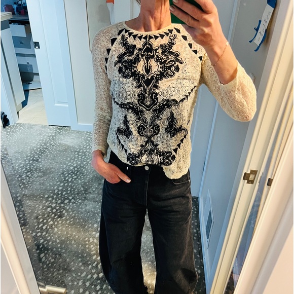 Maje guipure cream lace top with black embroidery sz 2 (@ US 8) - Picture 2 of 11